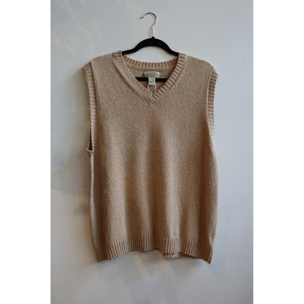 St Johns Bay Mens Tan Beige 100% Cotton V-Neck Knit Sweater Vest Large